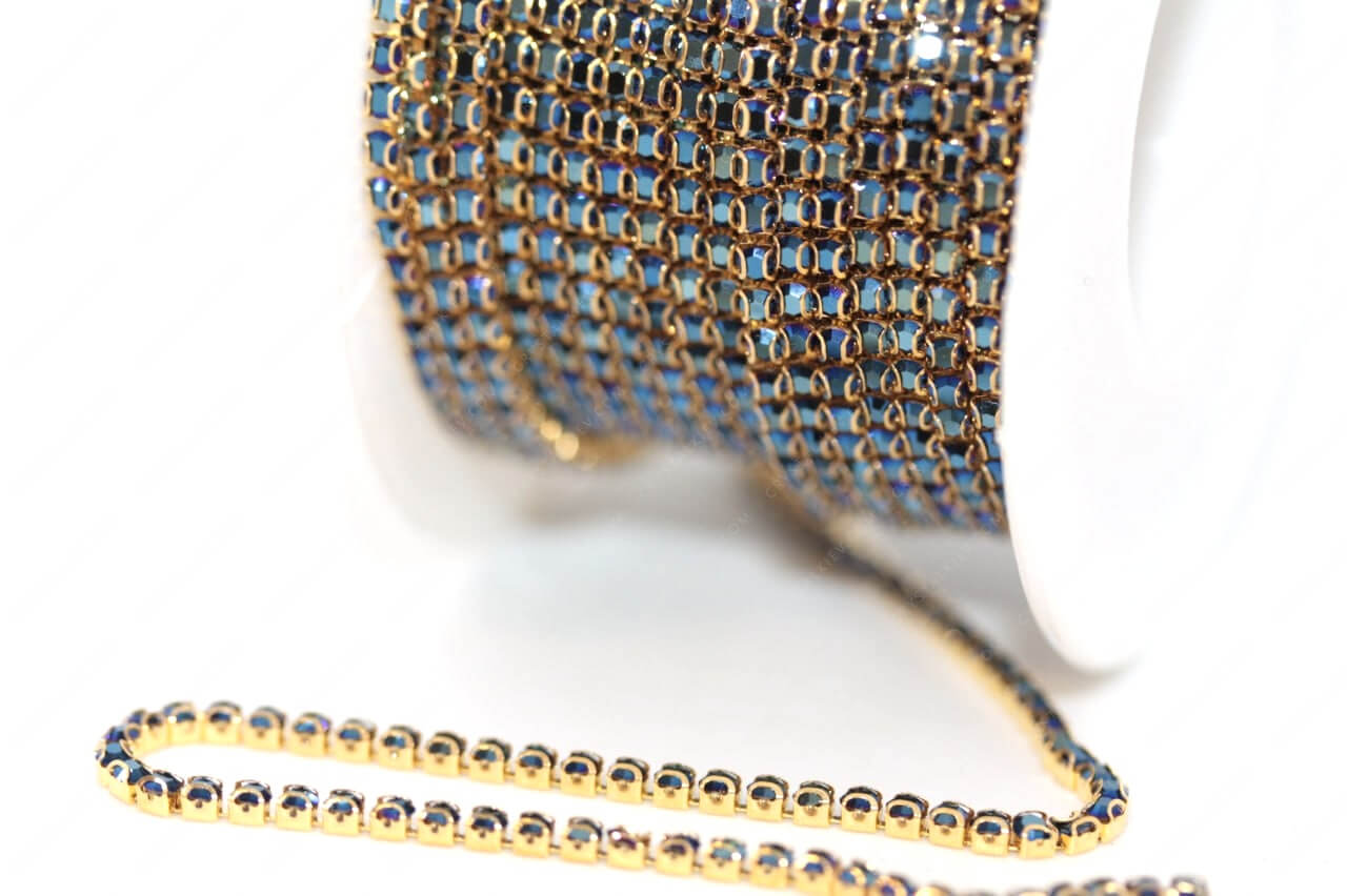 Ланцюжок стразовий Gold + Hematite Blue