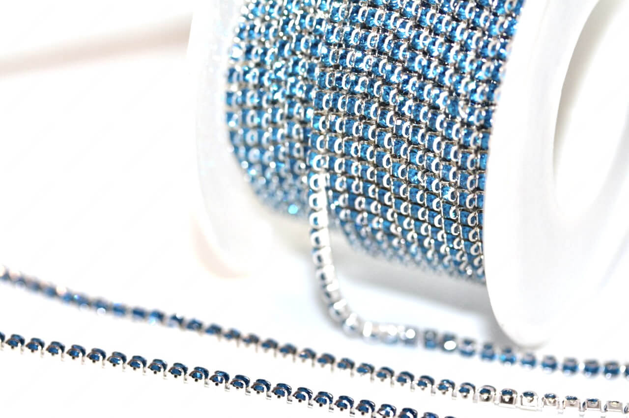 Ланцюжок стразовий Silver + Capri blue